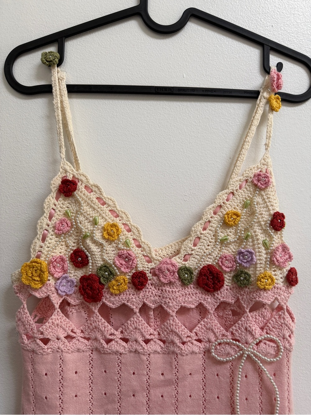 Lacemade 100% Cotton Pink & Cream Floral Crochet Midi Dress - Picture 3 of 7